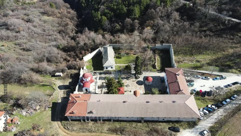 Aerial view of Medieval Kuklen Monastery dedicated to Saints Cosmas and Damyan, Plovdiv Region, Bulgaria Aerial view of Medieval Kuklen Monastery dedicated to Saints Cosmas and Damyan, Plovdiv Region, Bulgaria
