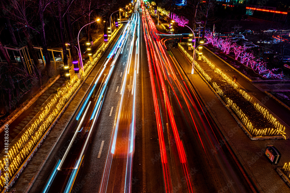 Obraz premium The night view of Changchun City, China during the festival