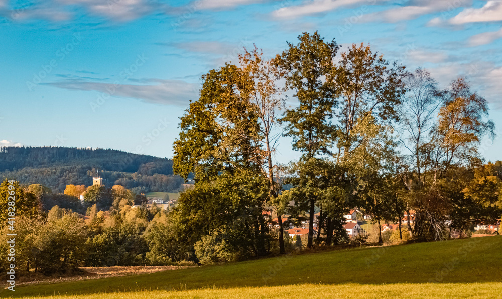 Beautiful autumn or indian summer view at Saint Johann near Falkenfels, Bavarian forest, Bavaria, Germany