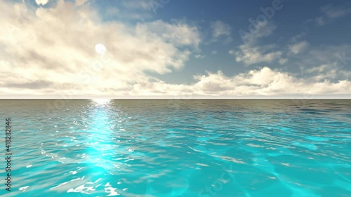 Beautiful tranquil natural vacation seascape with scenic ocean waves in tropical environment, deep clear transparent pure blue water background. A summer travel in paradise, peaceful 3D render