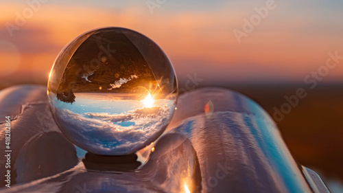 Crystal ball sunset shot at the famous Bogenberg  Danube  Bavaria  Germany