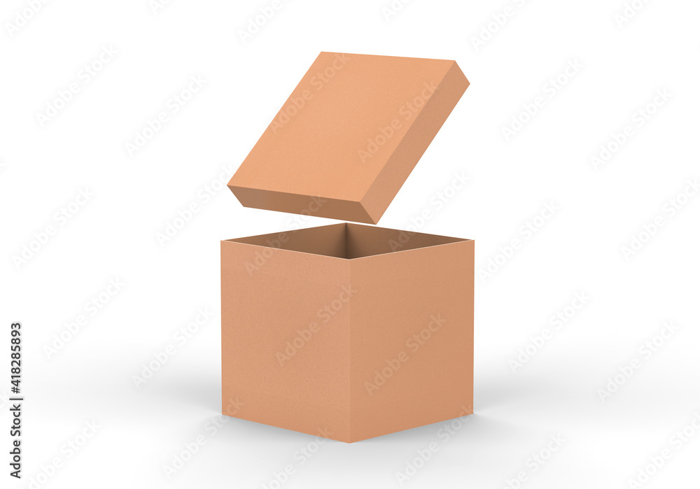 Obraz premium Brown square cardboard packaging box mockup, Kraft paper box mock up template on isolated white background, 3d illustration