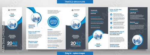 Business Brochure Template in Tri Fold Layout. Corporate Design Leaflet with replacable image.