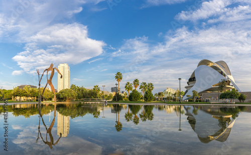 Park in the old dry riverbed, River Turia gardens, Valencia, Spain