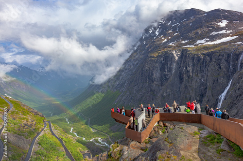 Group of tourists in Trollstigen, Norway photo