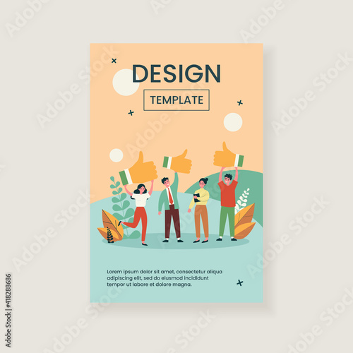 Happy clients giving positive feedback to product quality. Customers showing like, giving support to top service. Vector illustration for rating, survey, marketing, business success concept