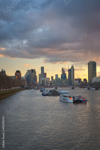 City skyline at sunset