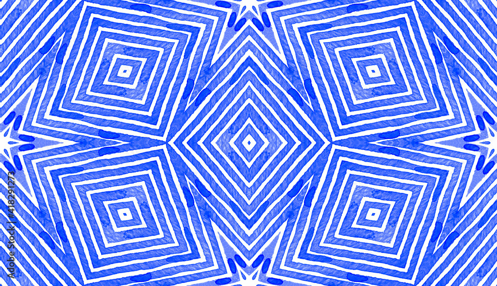 Blue Geometric Watercolor. Adorable Seamless Pattern. Hand Drawn Stripes. Brush Texture. Breathtakin