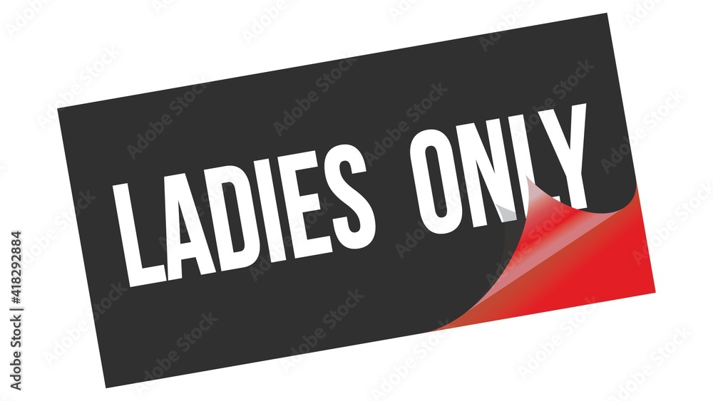 LADIES ONLY text on black red sticker stamp. LADIES ONLY text on black red sticker stamp.