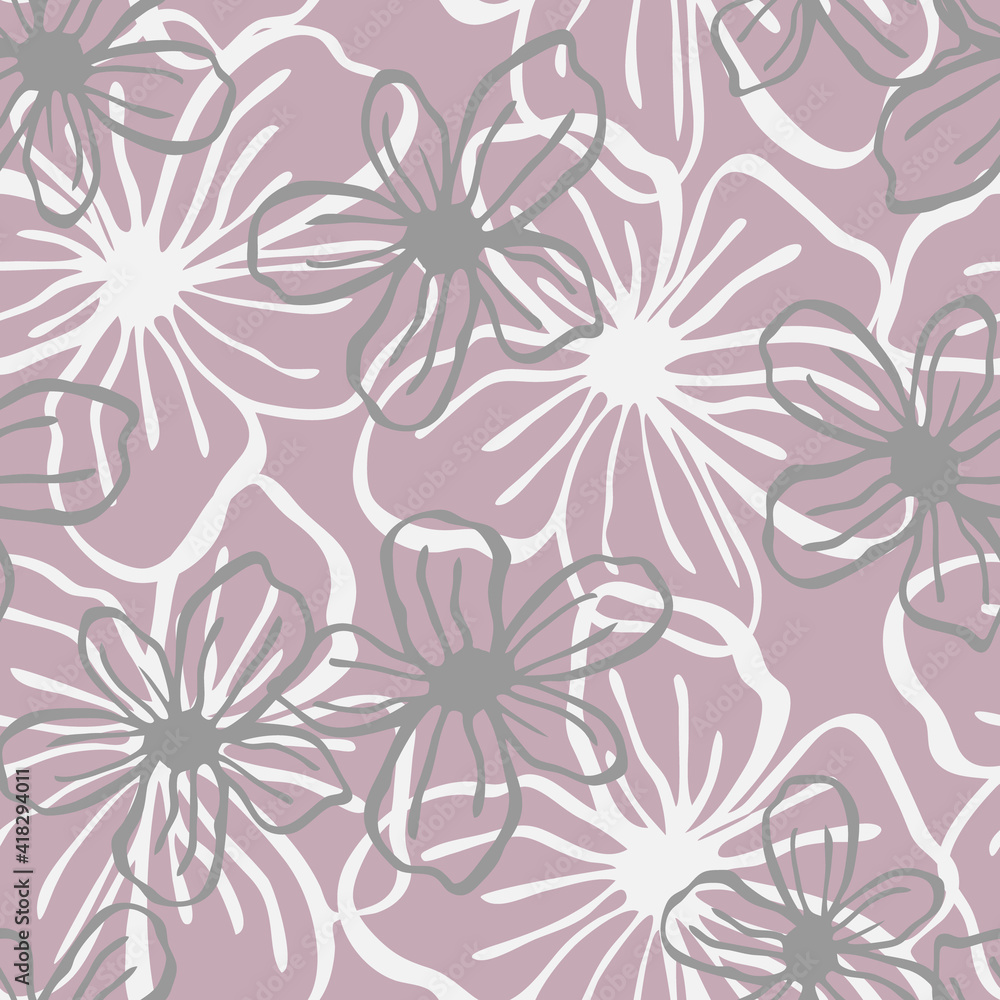 floral seamless pattern. Lines vector buds, line art
