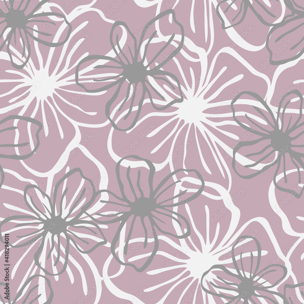 floral seamless pattern. Lines vector buds, line art floral seamless pattern. Lines vector buds, line art