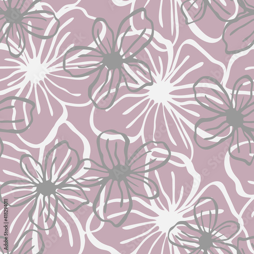 floral seamless pattern. Lines vector buds, line art