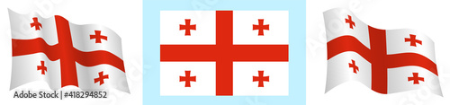 flag of Georgia in static position and in motion, fluttering in wind in exact colors and sizes, on white background