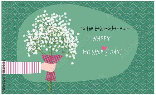 Child giving flowers to mum vector illustration