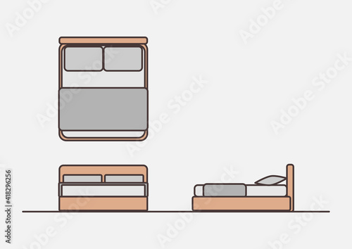 Vector Illustration of Bed plan,front,side  view