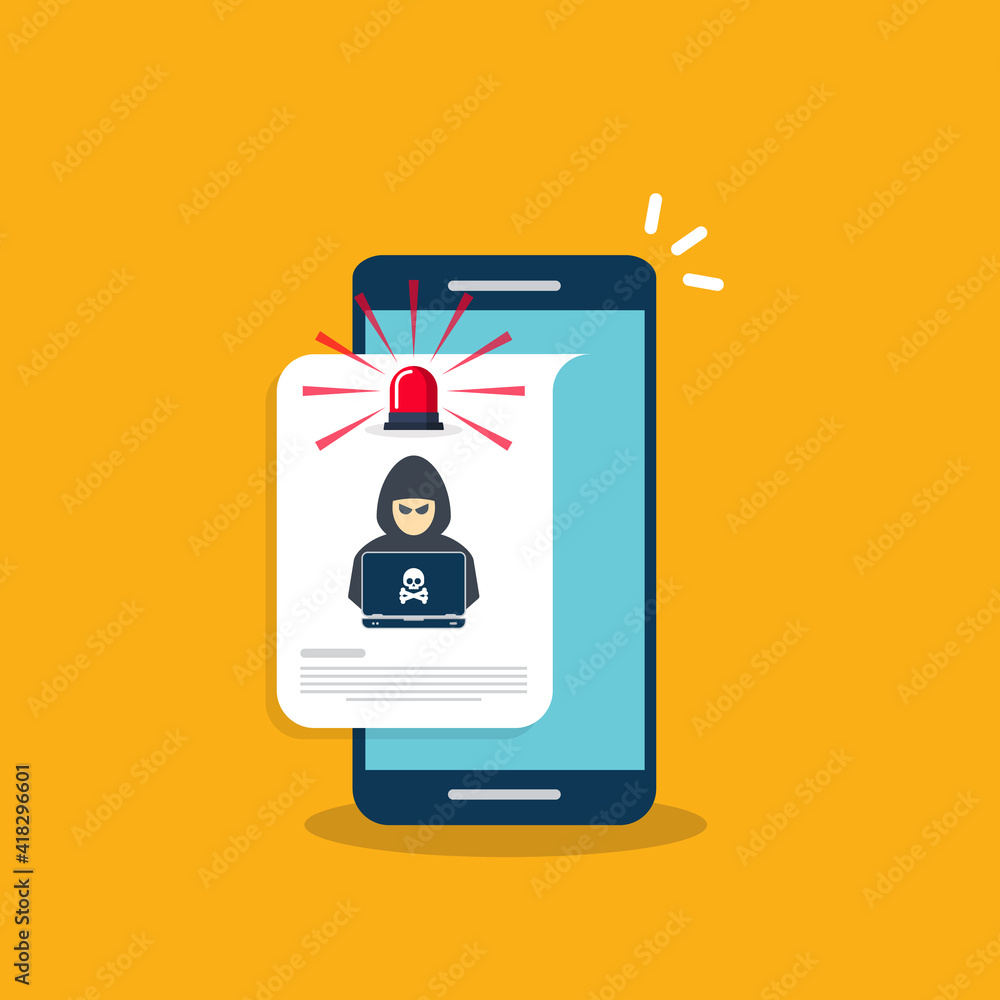 Hacker, malware notification on mobile phone. Smartphone with hacker alert, spam data on cellphone fraud error message, scam, virus. Hacker, malware notification on mobile phone. Smartphone with hacker alert, spam data on cellphone fraud error message, scam, virus.
