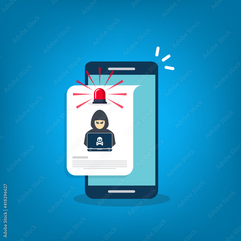 Hacker, malware notification on mobile phone. Smartphone with hacker alert, spam data on cellphone fraud error message, scam, virus. Hacker, malware notification on mobile phone. Smartphone with hacker alert, spam data on cellphone fraud error message, scam, virus.