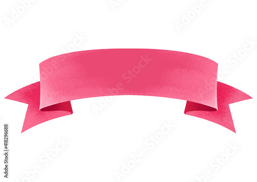 Cartoon fairytale pink ribbon for lettering. Baner. Funny bright style. Children's cute illustration. The image is isolated on a white background.