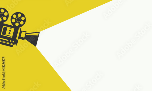 Movie time poster. Cartoon vector illustration. Cinema motion picture. Retro movie projector poster. Vector illustration