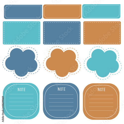 Cute paper notes in sweet color set. Printable planner stickers. Template for your message. Decorative planning element. Vector illustration.