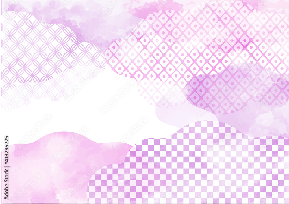 淡い和風背景素材　雲　紫系　柄