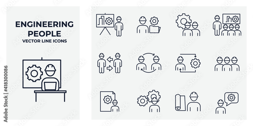Set of Engineering People icon. People Teamwork Engineering pack symbol template for graphic and web design collection logo vector illustration Set of Engineering People icon. People Teamwork Engineering pack symbol template for graphic and web design collection logo vector illustration