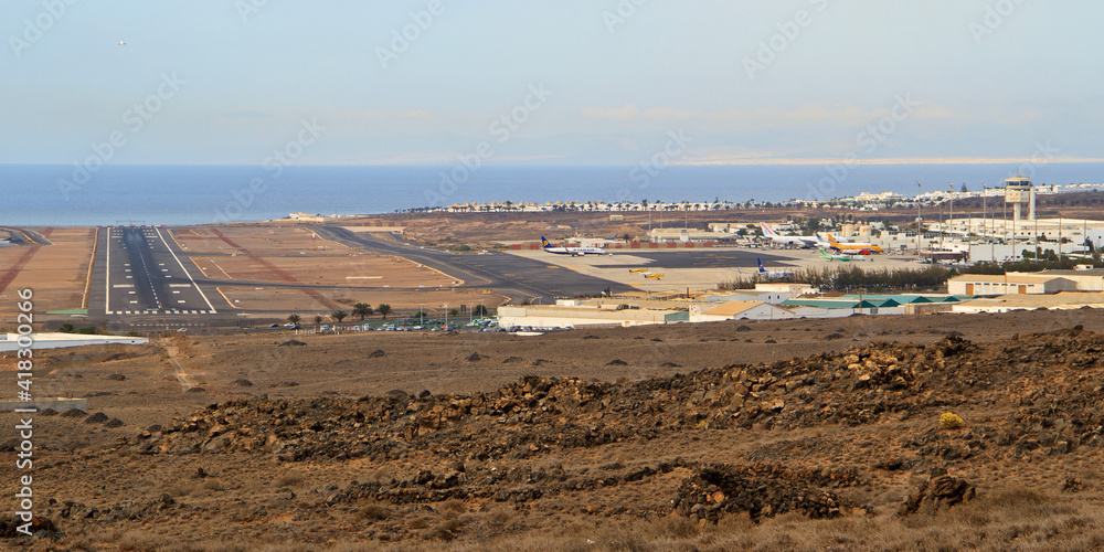 Obraz premium Aerial view of Lanzarote Airport in Arrecife