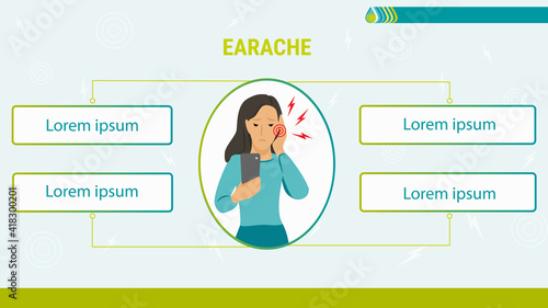 Vector illustration. Earache. Calling a doctor. Otitis. Infographics. Table.