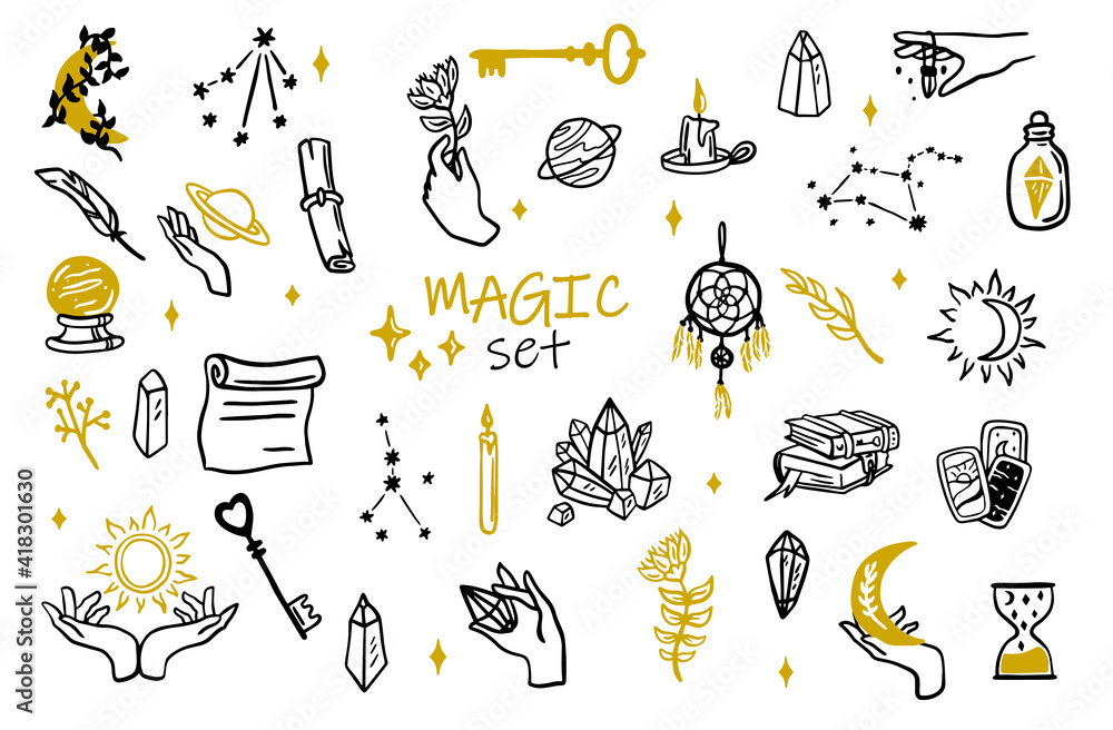 Magic doodle symbol. Witch hand drawn magic element, doodle witchcraft ...