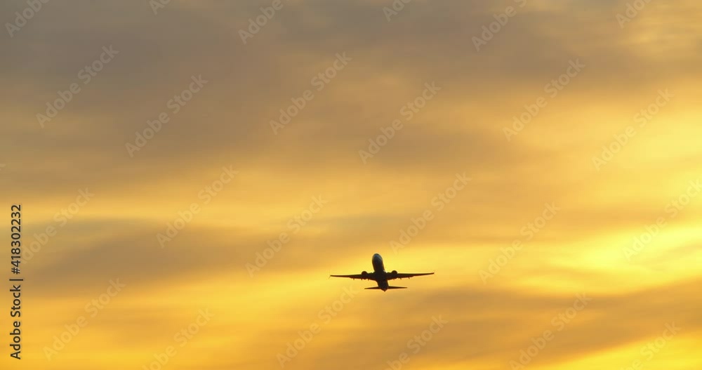 The plane takes off at sunrise. The plane takes off at sunrise.