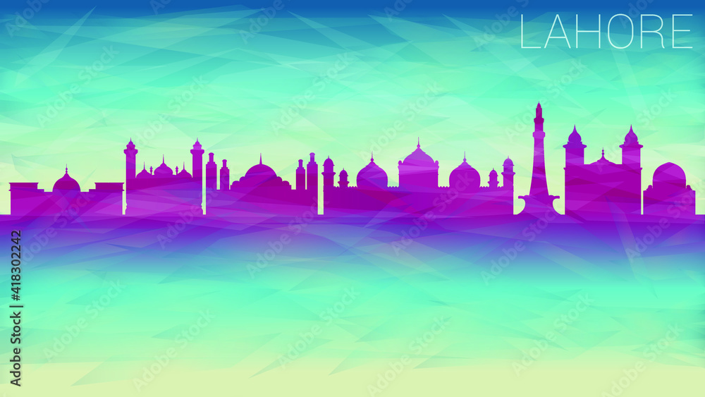 Lahore Pakistan Skyline city vector Silhouette. Broken Glass Abstract Geometric Dynamic Textured. Banner Background. Colorful Shape Composition.