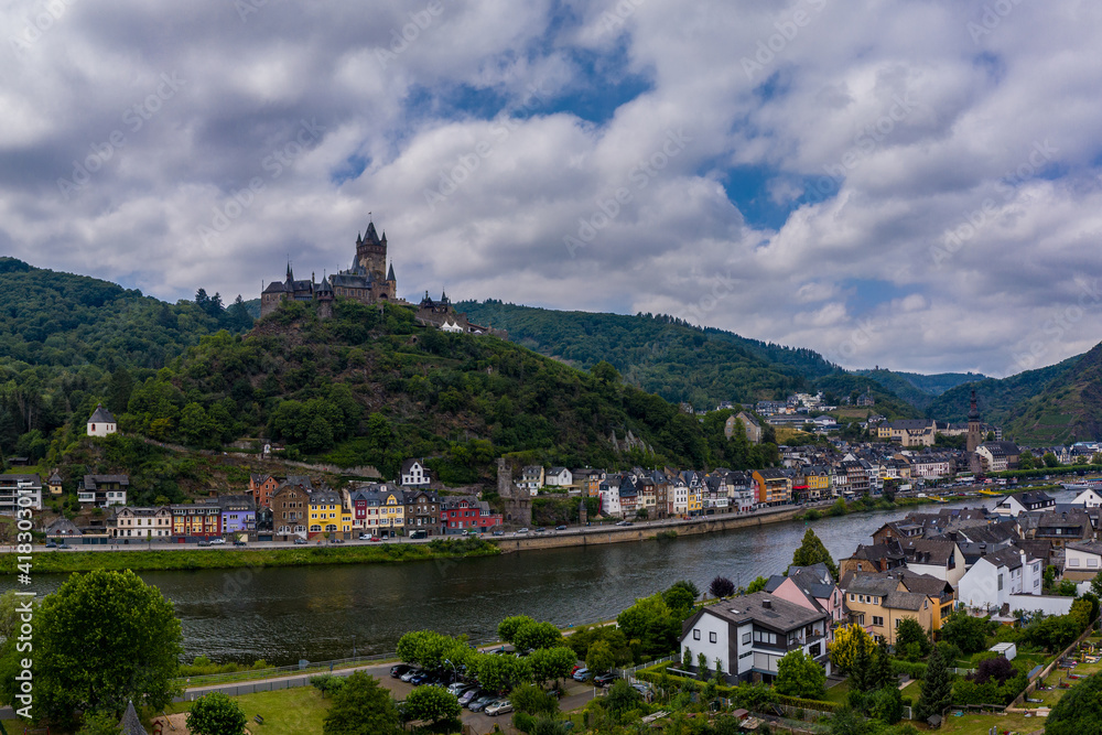 Panorama of Cochem with the Reichsburg Cochem, Germany. Drone photography. Panorama of Cochem with the Reichsburg Cochem, Germany. Drone photography.