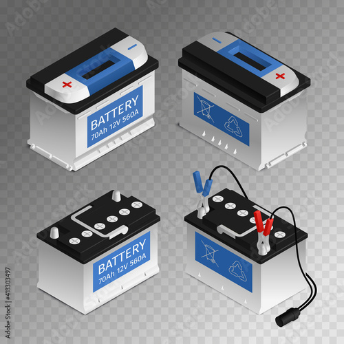 Car Battery Isometric Set