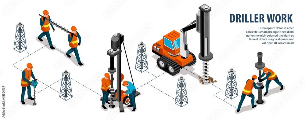 Driller Work Isometric Infographics Driller Work Isometric Infographics