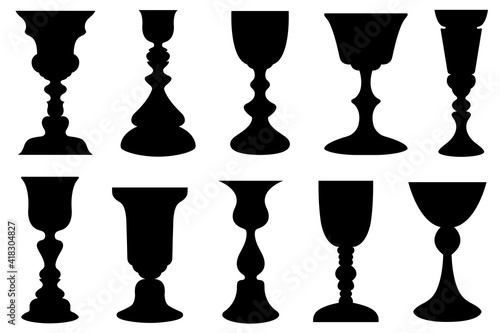 Set of different chalices isolated on white
