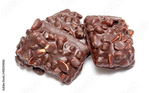 cookies with chocolate white black raisins walnut on white background photo