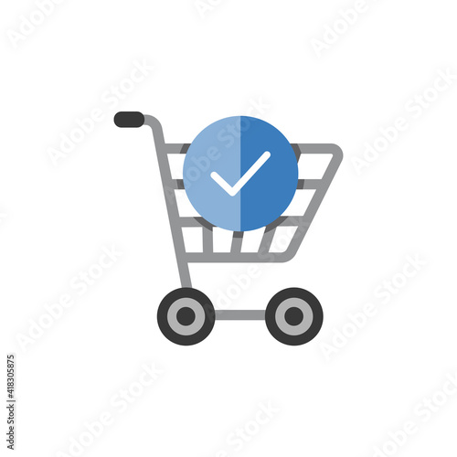 Shopping cart. Check mark. Flat color icon. Commerce vector illustration