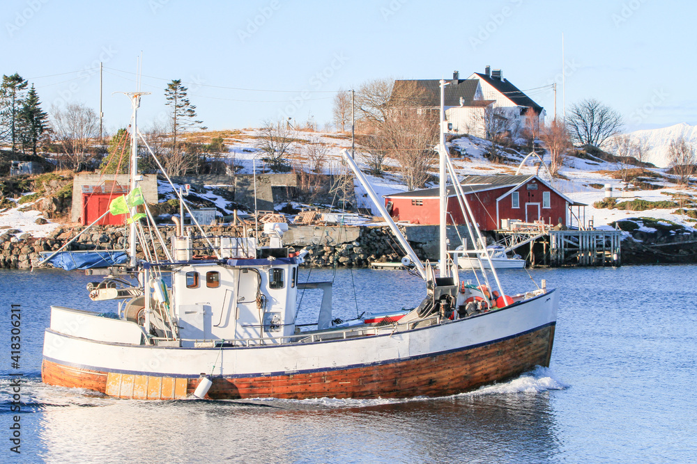 Fishing boats in the harbor in the coastal town,Brønnøysund,Helgeland,Nordland county,Norway,scandinavia,Europe