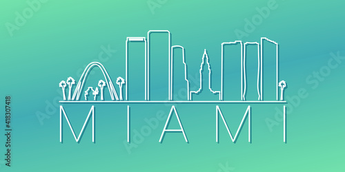 Miami, FL, USA Skyline Linear Design. Flat City Illustration Minimal Clip Art. Background Gradient Travel Vector Icon.