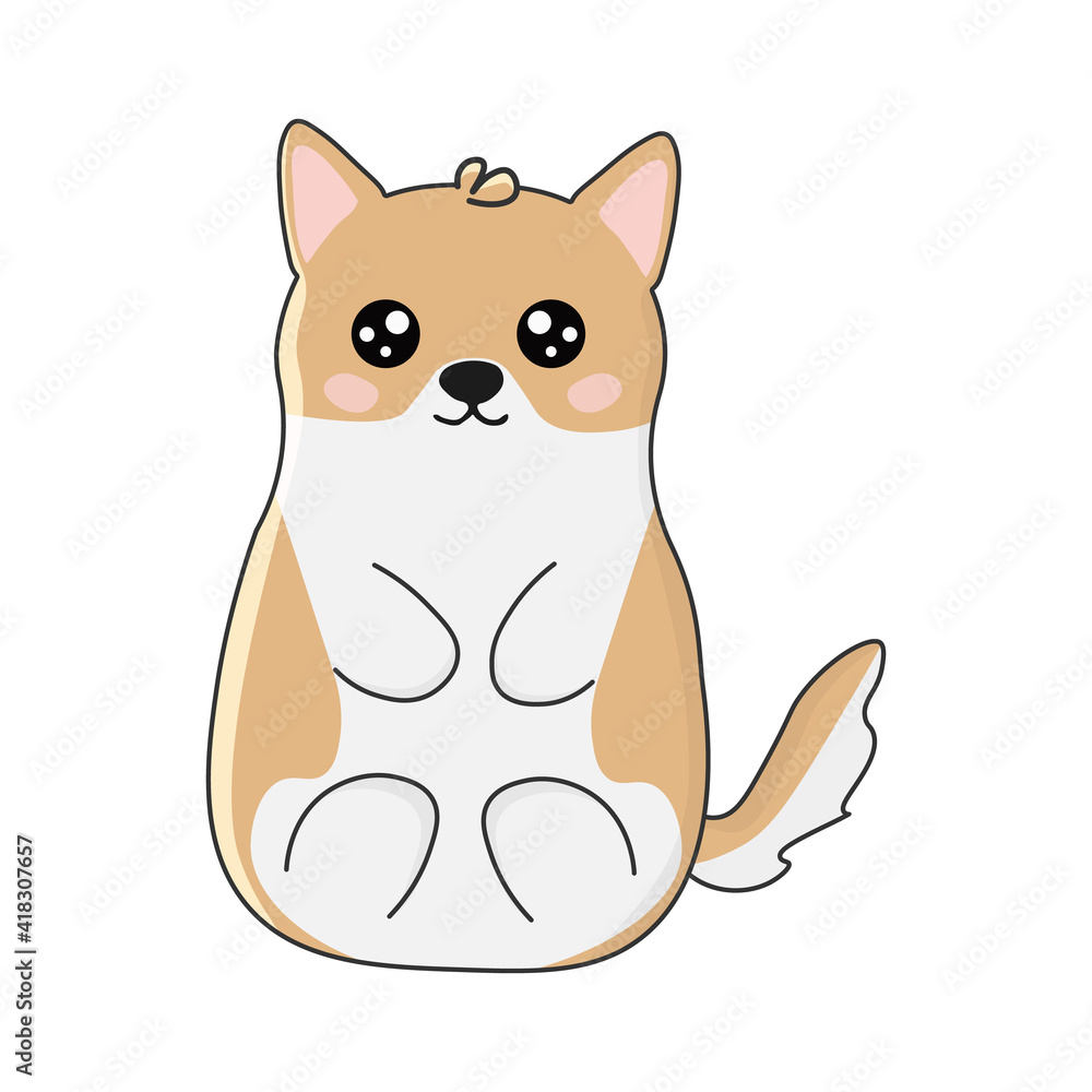 Cute friendly shiba inu puppy, isolated on white background. Great for icon, symbol, card, children's book