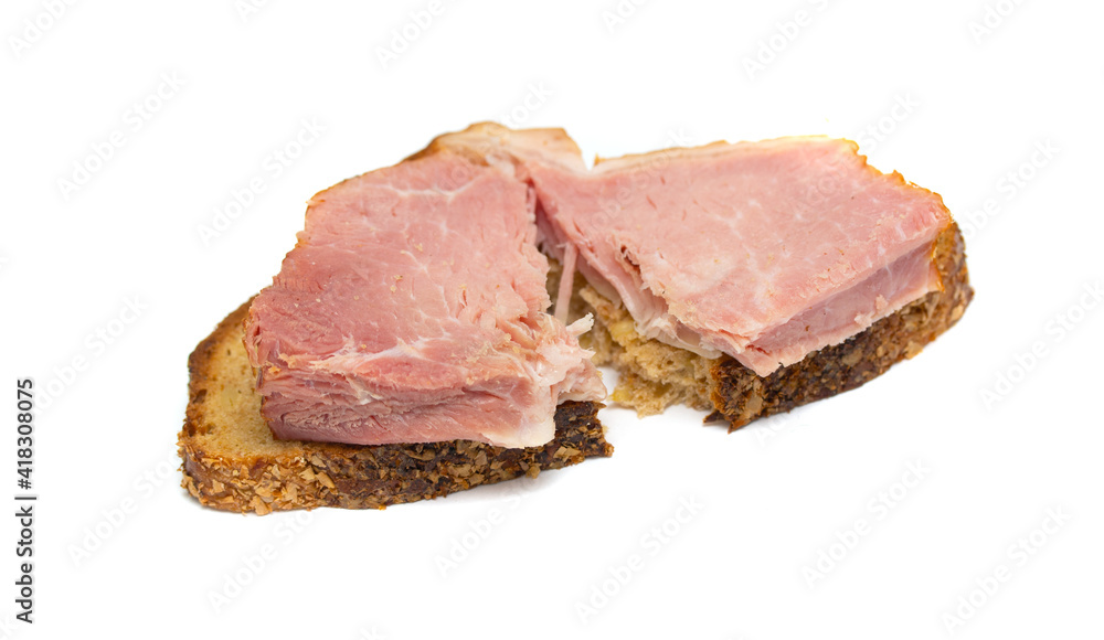 slice of bread with ham on a white background slice of bread with ham on a white background