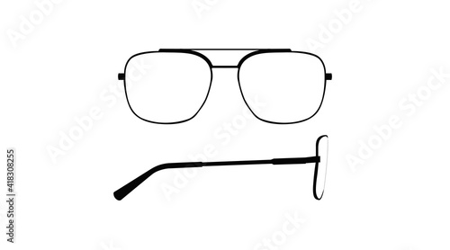 Vector isolated Illustration of a Glasses Frame. Black glasses Frame Front and Side View