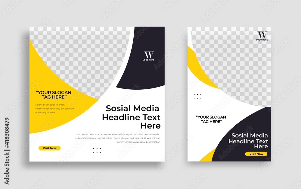 Set of Editable minimal square banner template. Black yellow white background color with geometric shapes for social media post, story and web internet ads. Vector illustration Set of Editable minimal square banner template. Black yellow white background color with geometric shapes for social media post, story and web internet ads. Vector illustration
