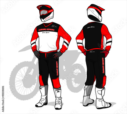 Motocross uniform design set mock up vector