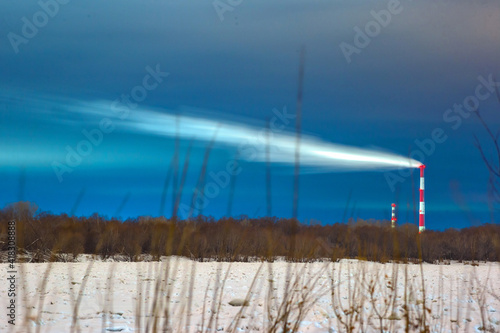 sunset over the river in winter in Omsk
