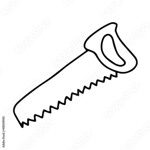 One-handed hacksaw for garden work. Vector element for design. Doodle illustration.
