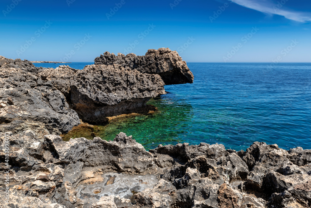 Beautiful Mediterranean sea cliffs coast in Cyprus.