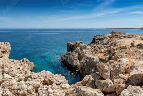 View point on beautiful Mediterranean coast, sea cliffs in Cyprus.