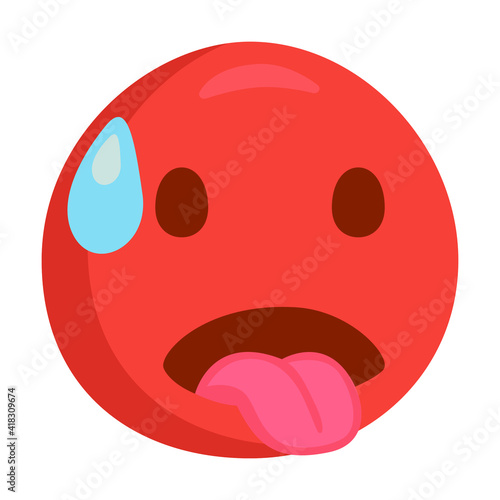 Hot Temperature Red Emoji Icon Illustration. Overheated Symbol Emoticon Design Doodle.
