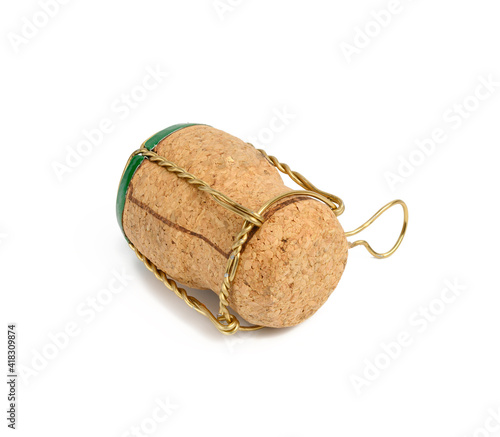 champagne cork lid with metal wire isolated on white background